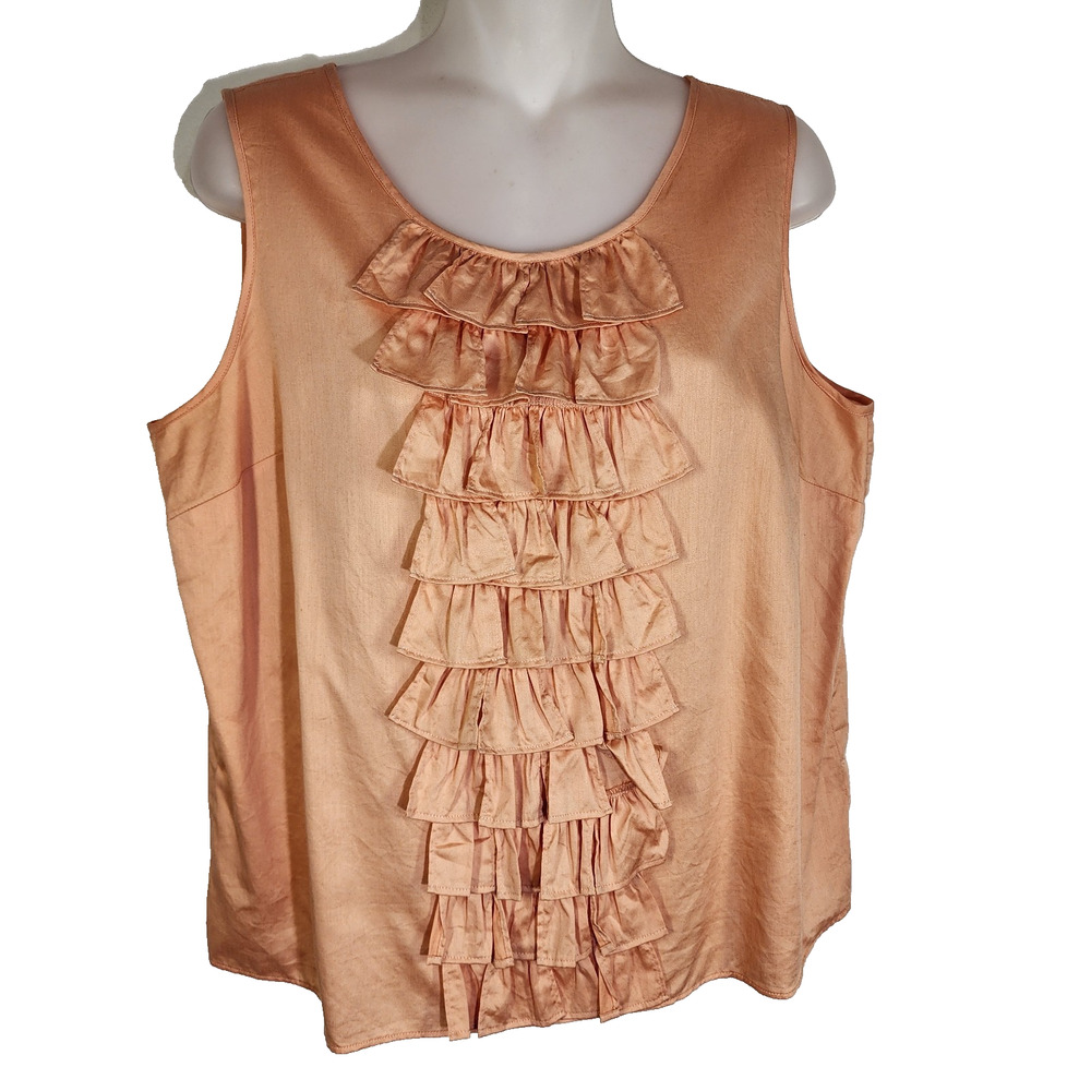 Talbots Womens Shell Tank Top Size 12P Petite Orange Tiered Ruffle Pullover